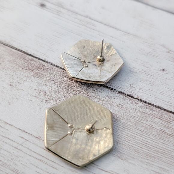 Vintage Stud Earrings 6 Sided Red & Cream Large Retro - Picture 4 of 5